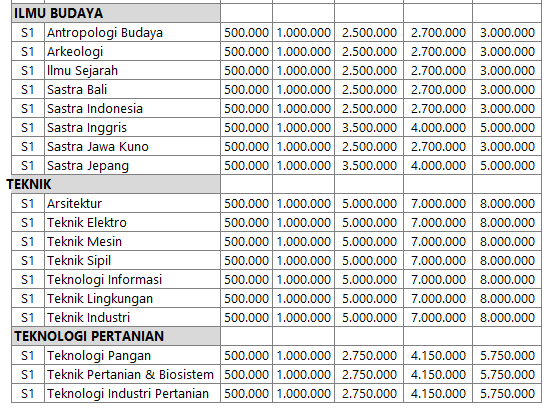 Tabel 4 Biaya Kuliah Universitas Udayana Tahun 2023
