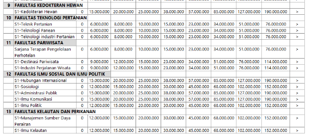 Tabel 6 Biaya Kuliah Universitas Udayana Tahun 2023